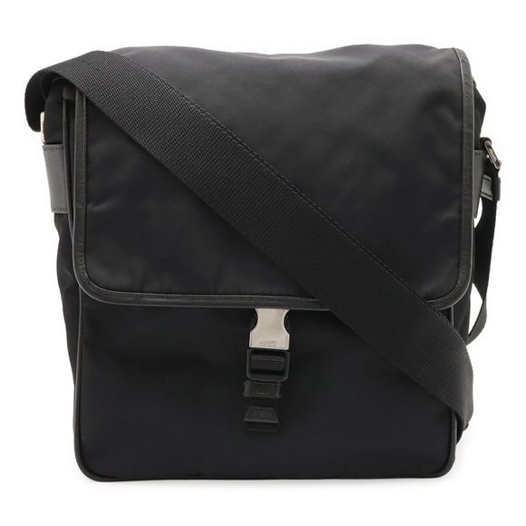 Prada Shoulder Bag Diagonal Messenger Bag Nylon Leather NERO Black Black Silver - Picture 1 of 9